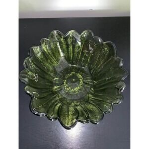 Vintage Indiana Glass Lily Pons Sunflower Bowl Avocado Green MCM Serving
